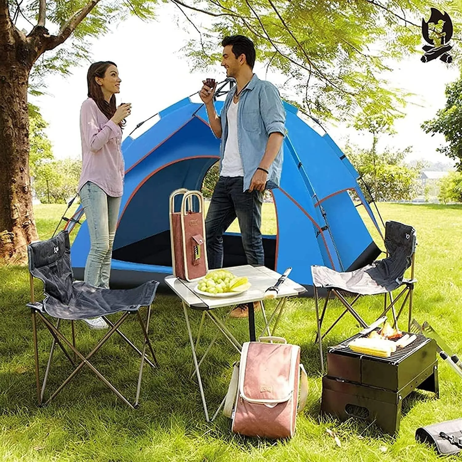 3-4 Person Family Camping Tent Automatic Instant Pop Up Waterproof PU3000mm 210D Oxford Material Family-Sized Groups Camp Beach Tents