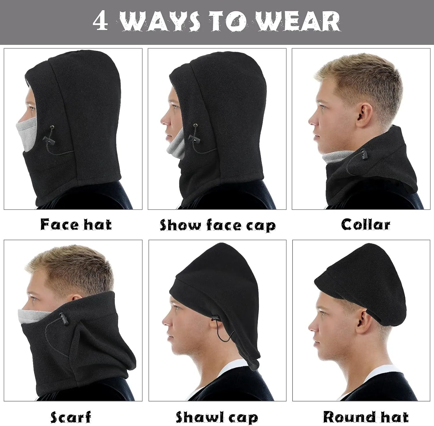 3 Pcs Balaclava Ski Masks for Women and Men Windproof Warmer Fleece Adjustable Winter Mask Face Cover Blue Grey Black