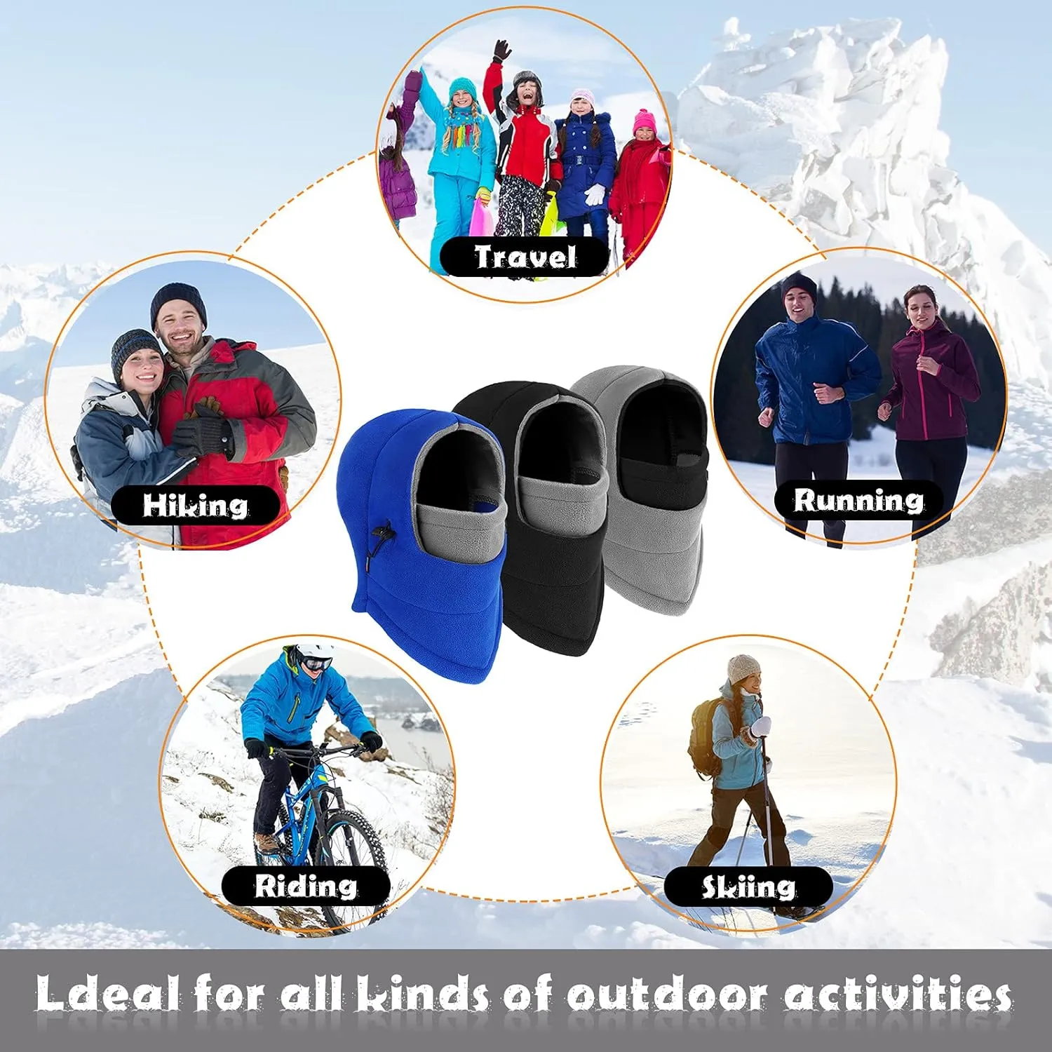 3 Pcs Balaclava Ski Masks for Women and Men Windproof Warmer Fleece Adjustable Winter Mask Face Cover Blue Grey Black