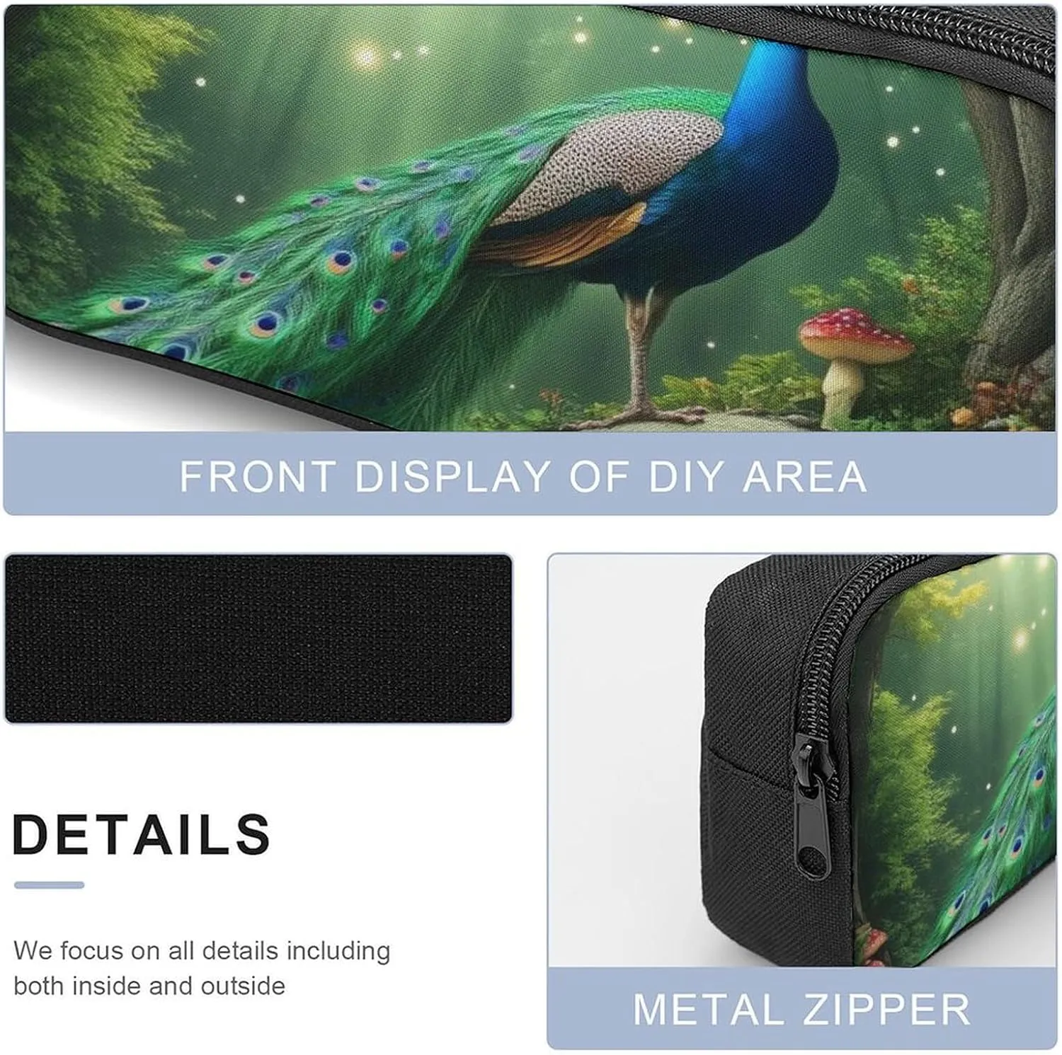 3 Pcs Peacocks Landscape Backpack Set with Insulated Lunch Bag Pencil Case 17 Inch Large Capacity Bookbag Daypack Pencil Pen Bag