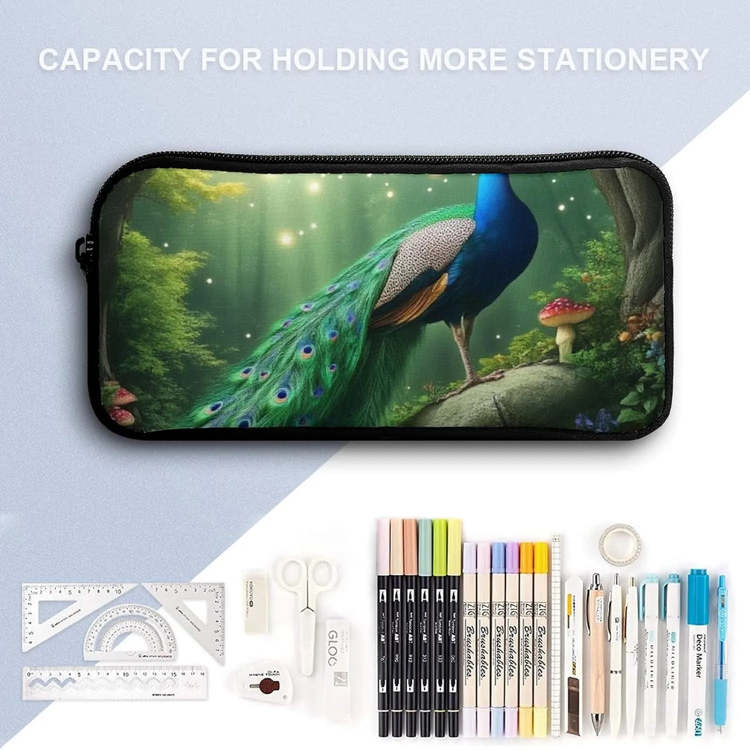 3 Pcs Peacocks Landscape Backpack Set with Insulated Lunch Bag Pencil Case 17 Inch Large Capacity Bookbag Daypack Pencil Pen Bag