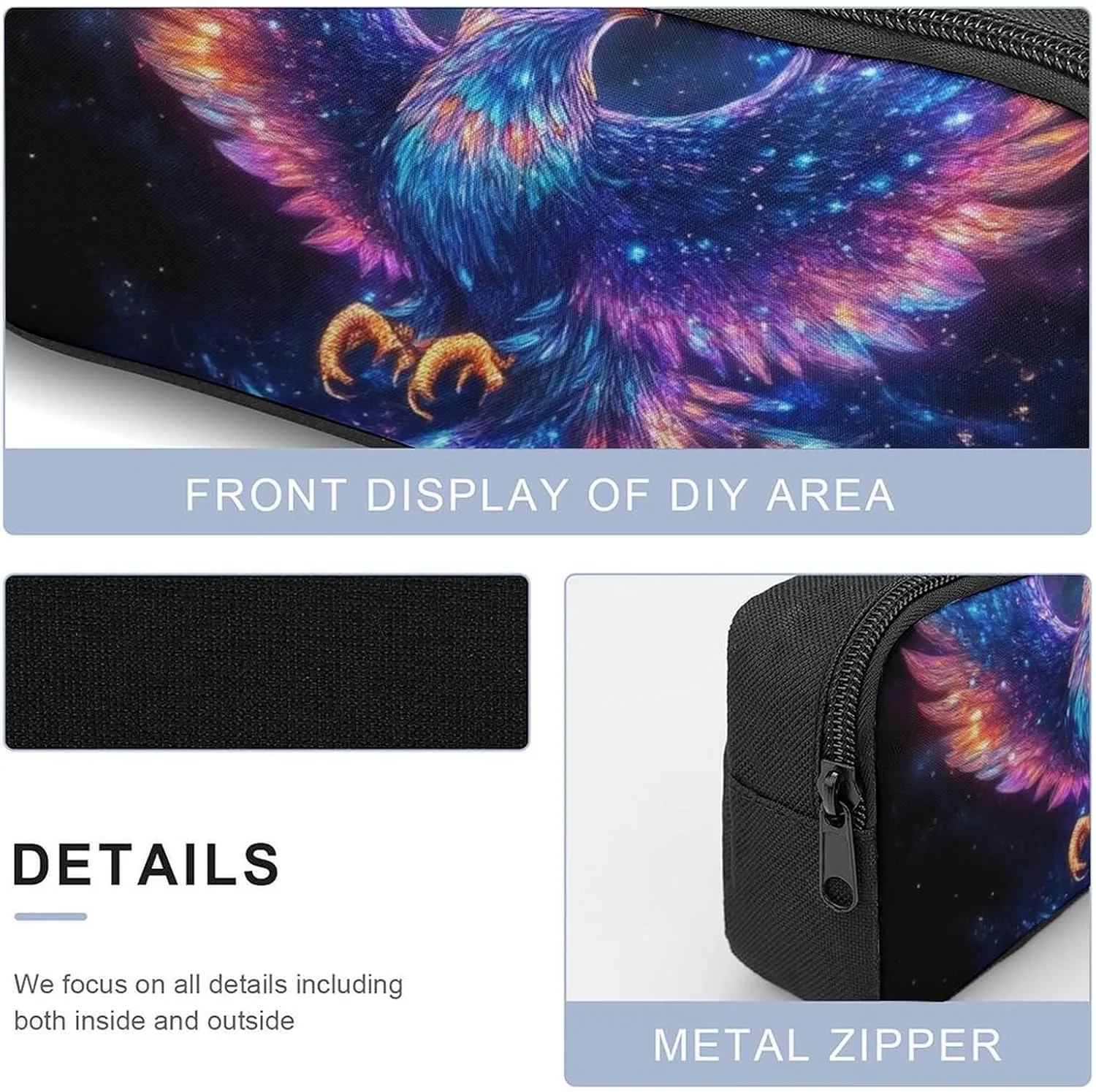 3 Pcs Space Magic Raven Bird Art Backpack Set with Insulated Lunch Bag Pencil Case 17 Inch Large Capacity Bookbag Daypack Pencil Pen Bag