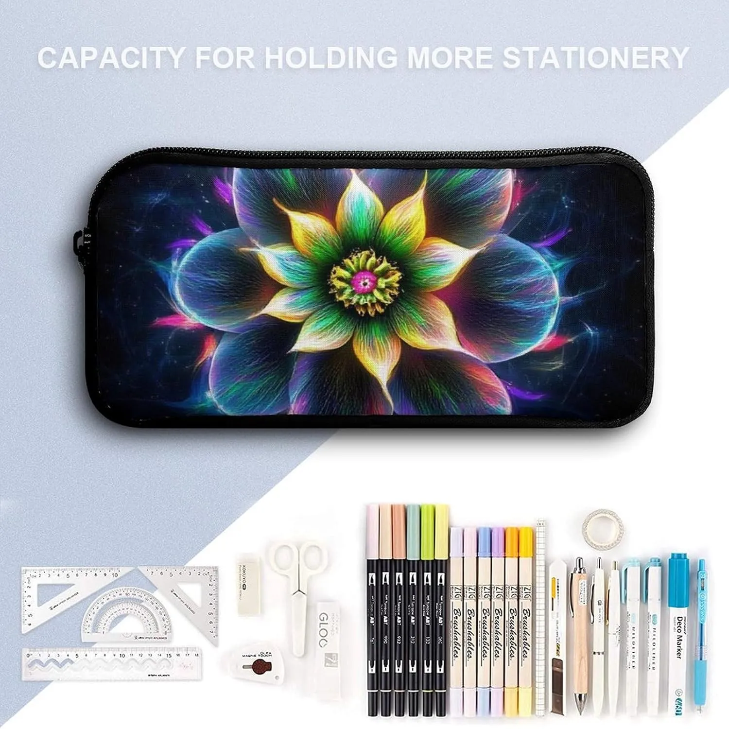 3 Piece Backpack Set, Trippy Lotus Floral Flower Casual Backpack Reusable Insulated Lunchbox with Stationery Pencil Pouch 17 Inch Daypack