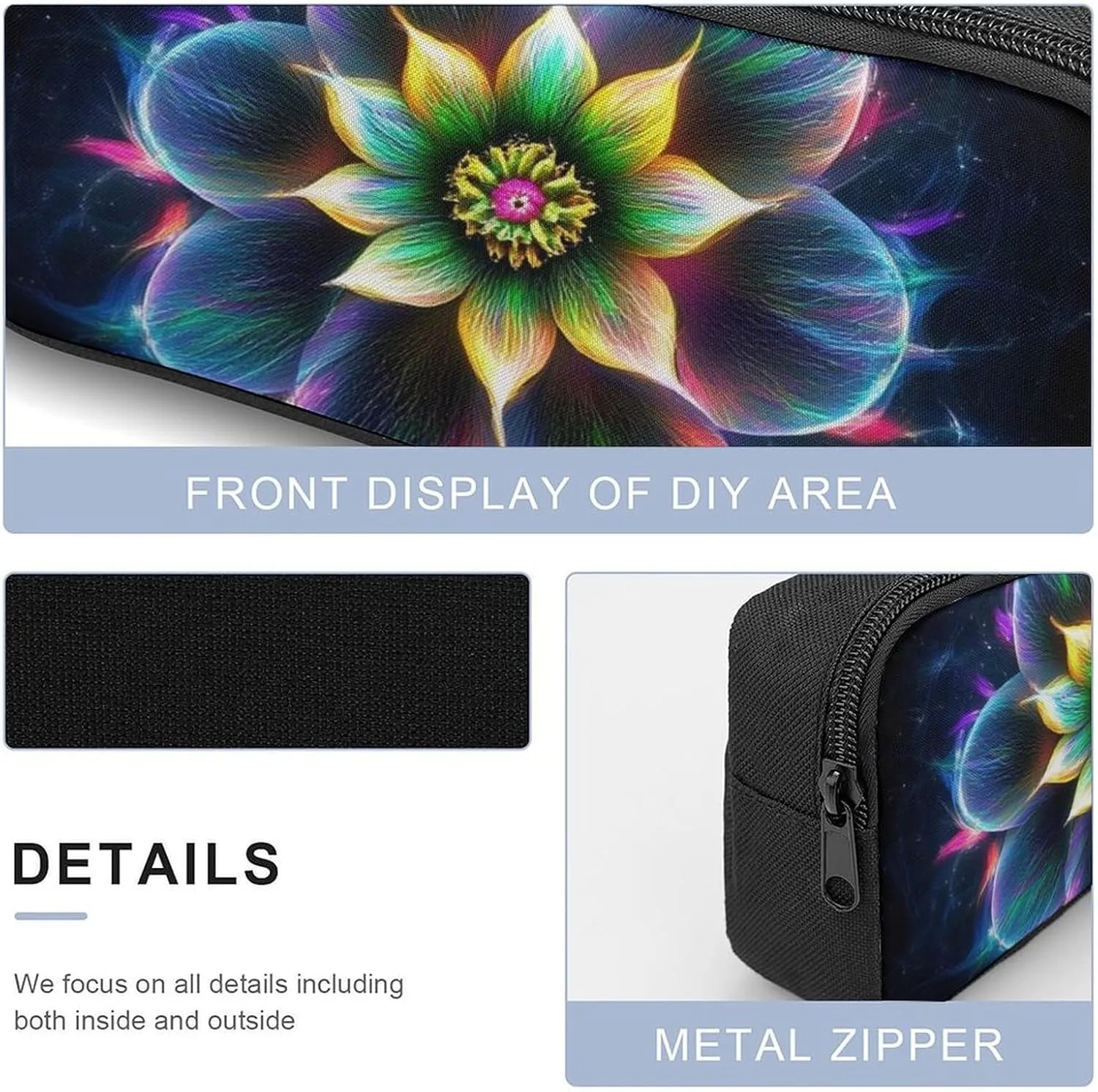 3 Piece Backpack Set, Trippy Lotus Floral Flower Casual Backpack Reusable Insulated Lunchbox with Stationery Pencil Pouch 17 Inch Daypack