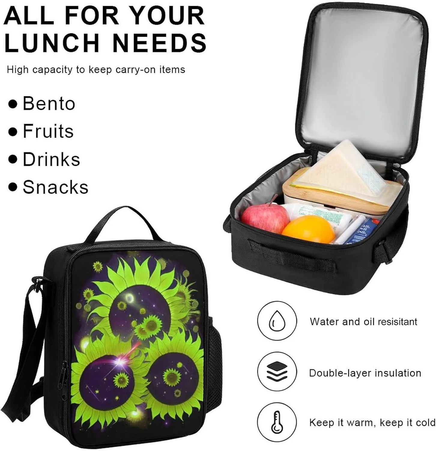 3 Piece College Daypack, Large Capacity Daypack for Gym Travel Running, Space Sunflowers Art Travel Hiking Backpack for Adults