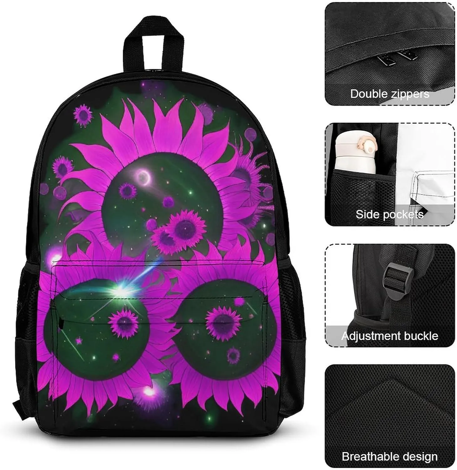 3 Piece Daypack Space Sunflowers Art Travel Hiking Daypack - Big Capacity Business Multipurpose Carry On Bag for Adults