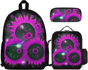 3 Piece Daypack Space Sunflowers Art Travel Hiking Daypack - Big Capacity Business Multipurpose Carry On Bag for Adults