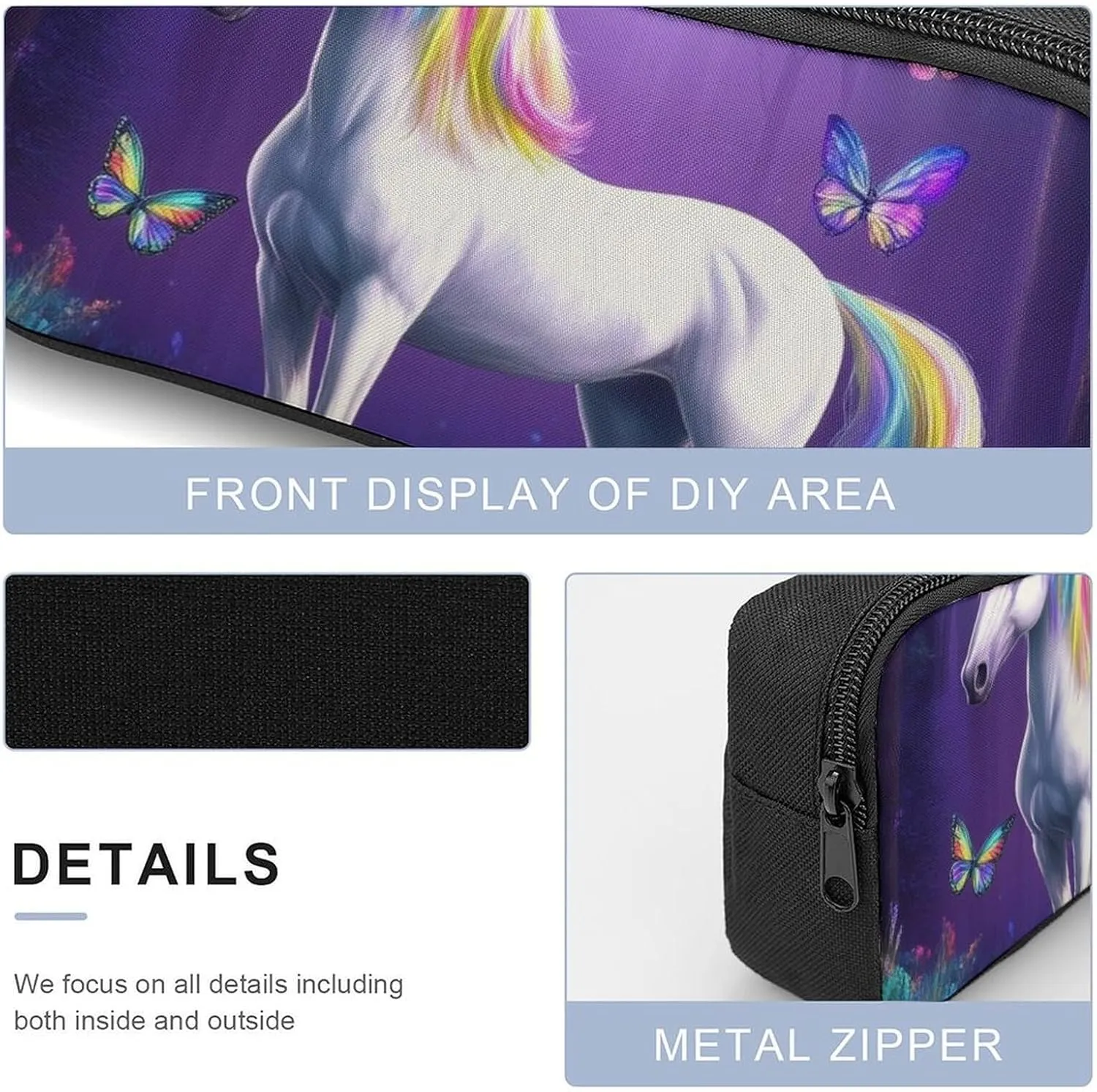 3 Pieces Backpack with Lunchbox Meal Bag Pencil Pouch Magical Rainbow Unicorns Butterfly Art 17 Inch Travel Daypack Insulated Lunch Bag Pen Holder Case
