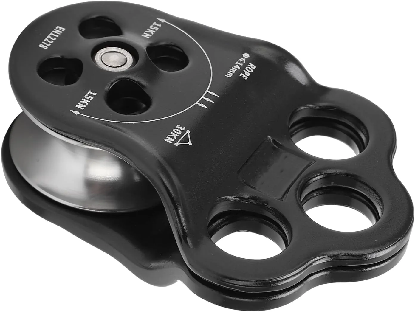30KN Dual Bearing Hitch Climber Pulley for Rigging Hauling Tree Climbing, Aviation Aluminum Black 3 Hole Side Plate Pulley for Mountaineering, Rock Climbing