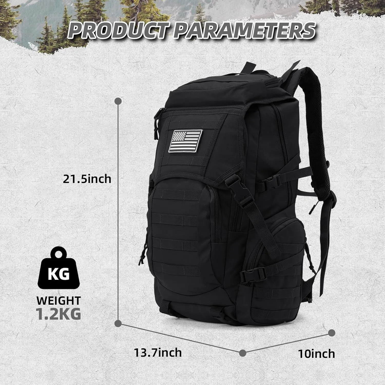 35L Military Tactical Backpack for Men, Water Resistant Assault Pack for Women, Black Molle Daypack 3 Day Bug Out Bag Rucksack for Trekking, Hunting, Camping, Survival, EDC