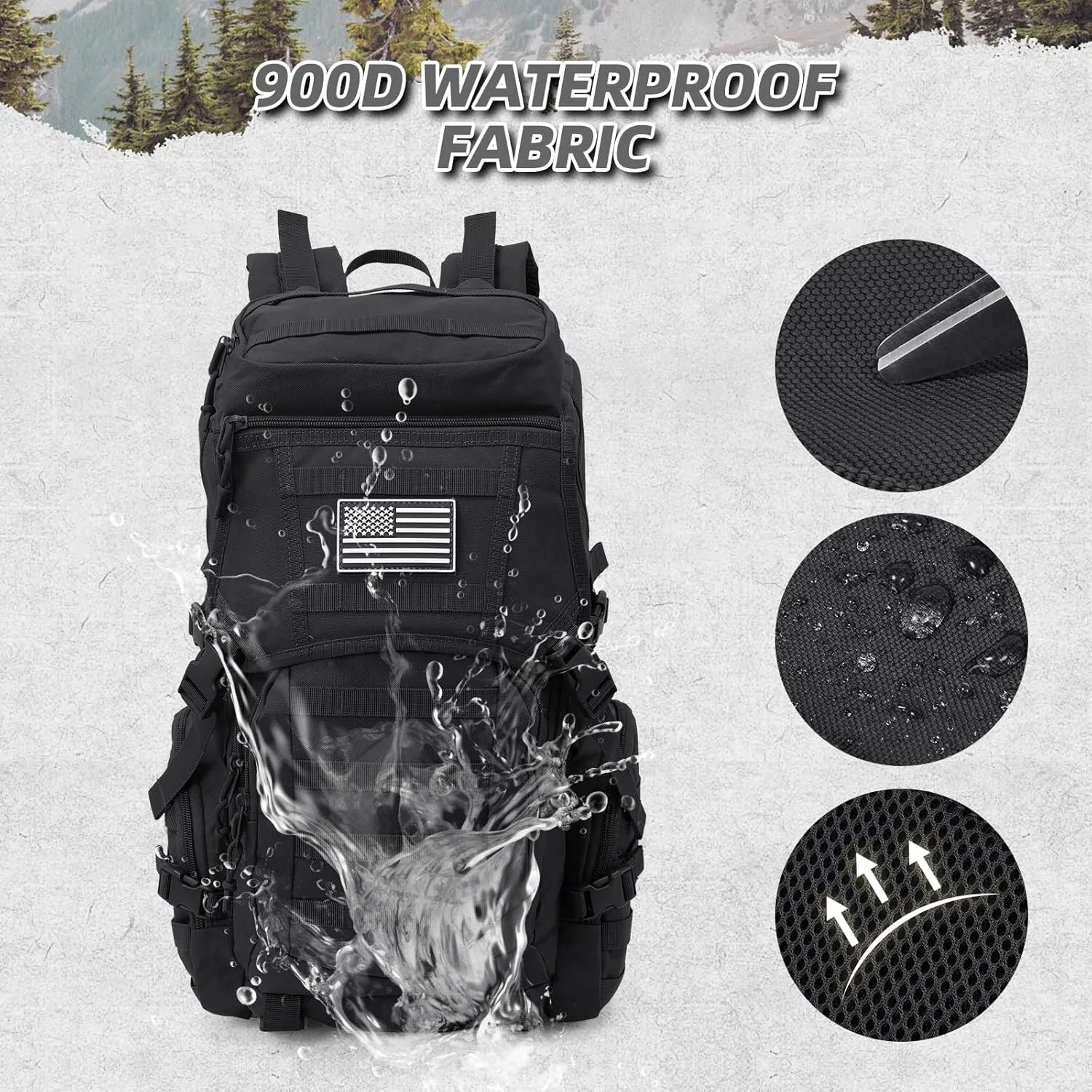 35L Military Tactical Backpack for Men, Water Resistant Assault Pack for Women, Black Molle Daypack 3 Day Bug Out Bag Rucksack for Trekking, Hunting, Camping, Survival, EDC