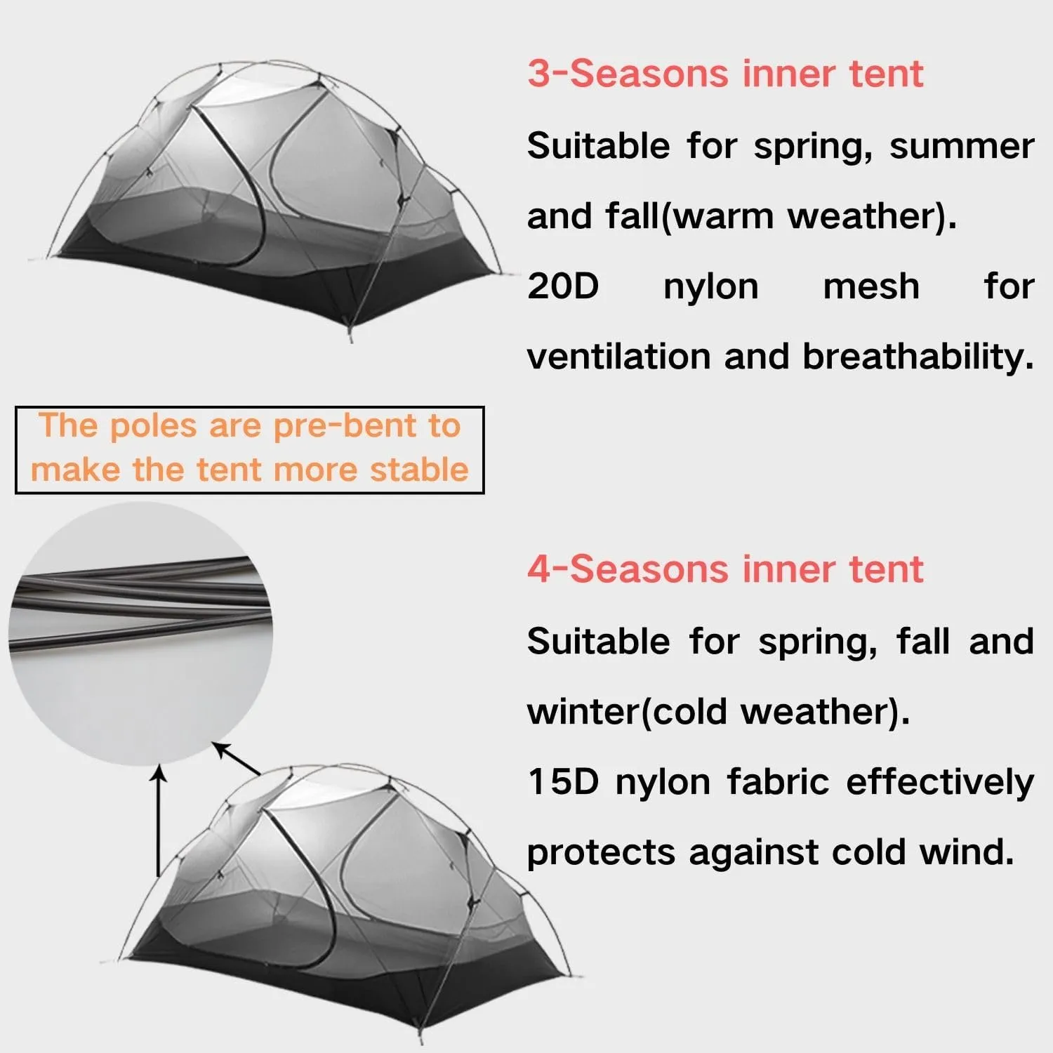 3F UL Gear Waterproof 1/2Person Camping Tent, Windproof Outdoor 3/4Seasons Tent, Portable Camping & Hiking Tent Shelter for Backpacking