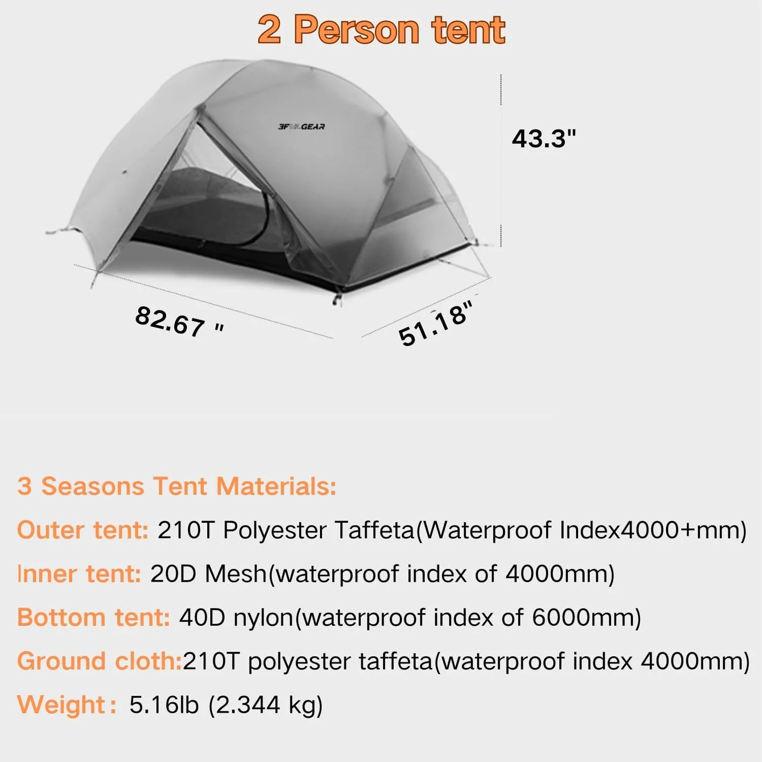 3F UL Gear Waterproof 1/2Person Camping Tent, Windproof Outdoor 3/4Seasons Tent, Portable Camping & Hiking Tent Shelter for Backpacking