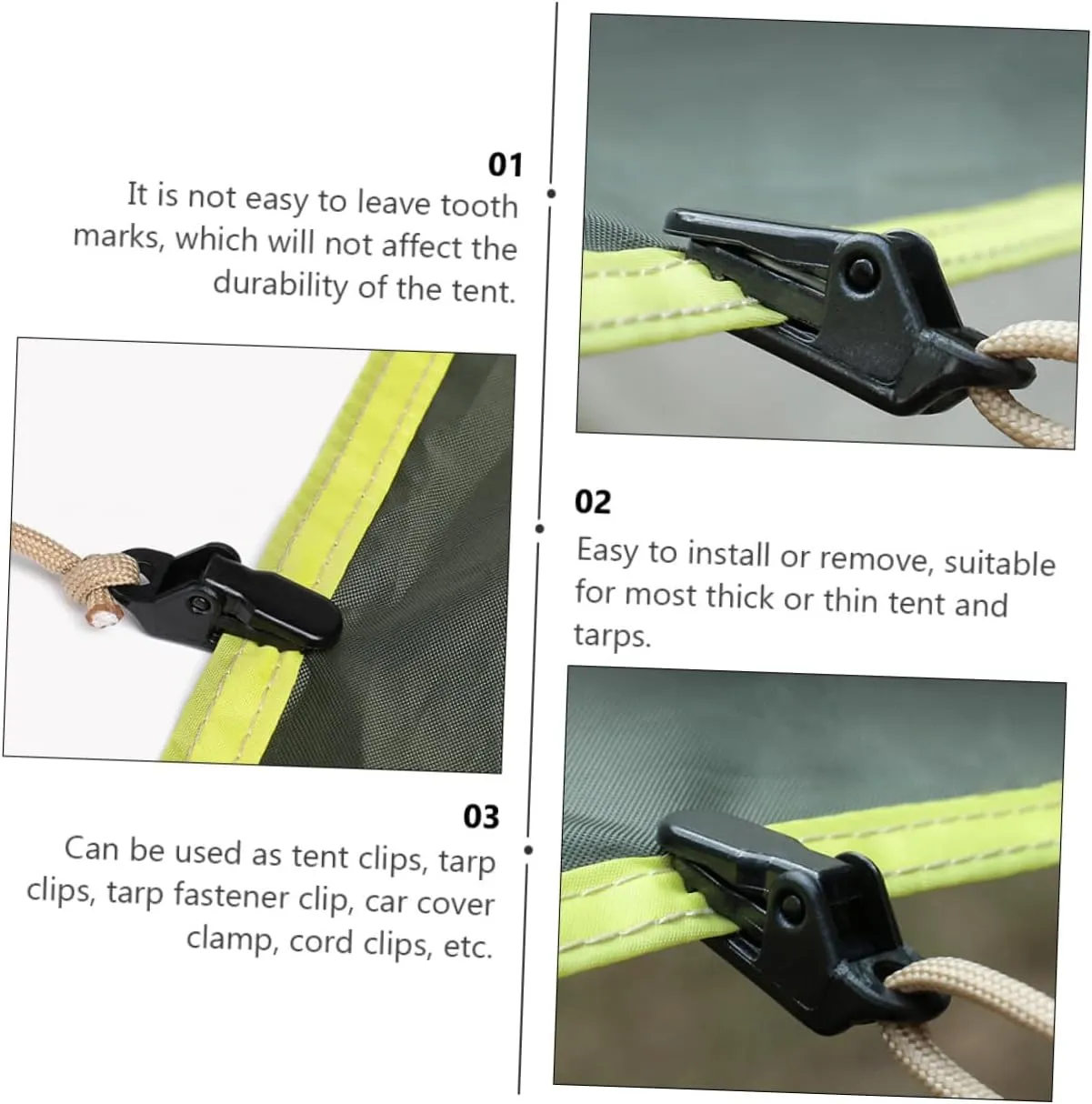 3sets 50-Pack Tent Tarp Clip Clamp Camping Tent Fixing Clip Holder for Tarp Camping Strong Grip Cord Clamp 50pcs*3