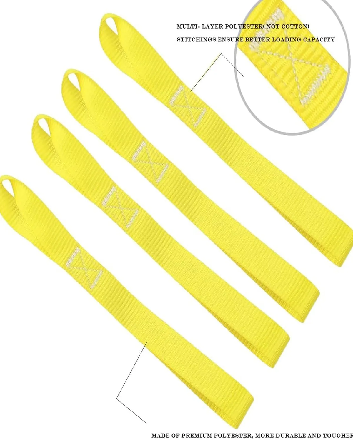 4 Pack Soft Loop Tie Down Straps - 2 inch x 19.7 inch- 45000 Lbs Breaking Strength - Loops for Securing ATV, Motorcycles, UTV, Dirt Bikes,Scooters, Lawn & Garden Equipments (Yellow)