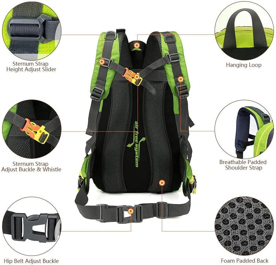40L Waterproof Climbing Rucksack Travel Hiking Backpack Laptop Daypack Trekking Backpack Outdoor Men Women Sport Bag-Army Green