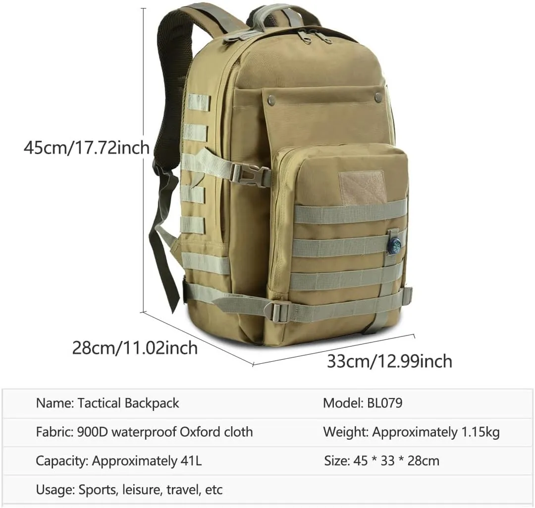 41L Military Tactical Backpack For Men Camping Hiking Trekking Daypack Rucksack Bag MOLLE 3 Day Assault Pack (ACU)