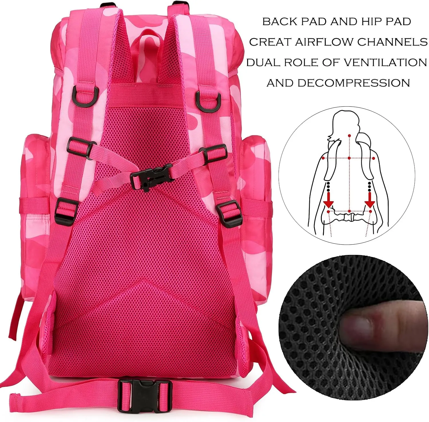 45L Hiking Backpack Camping Rucksack Molle Military Backpack for Outdoor Traveling (Rose Camo)