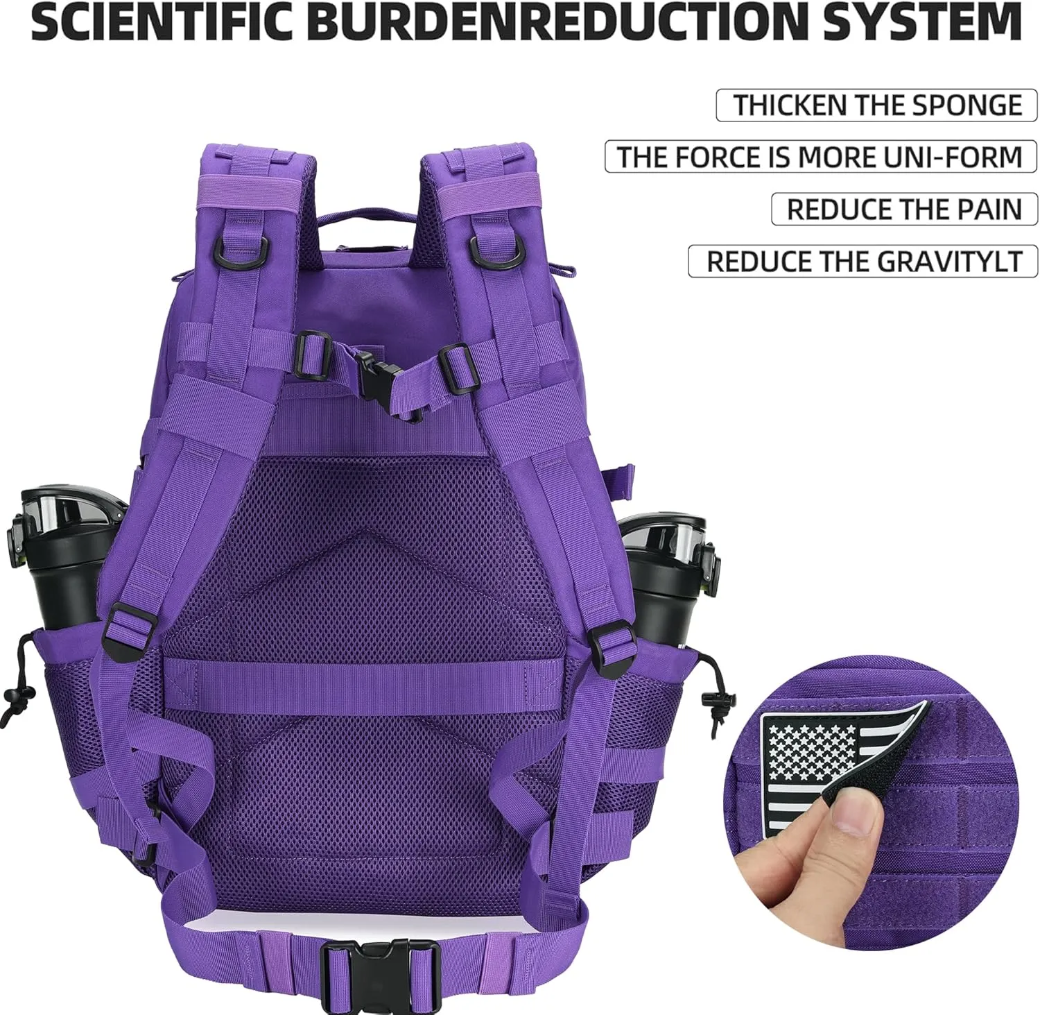 45L Tactical Assault Backpack 3 day assault pack with Molle Waterproof backpack Rucksack for Tactical Backpacks (Purple)