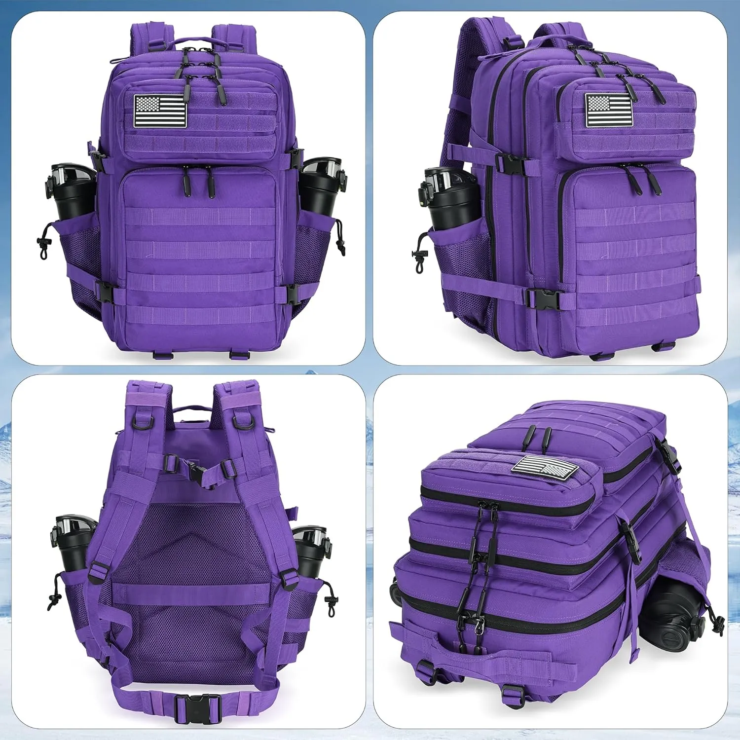 45L Tactical Assault Backpack 3 day assault pack with Molle Waterproof backpack Rucksack for Tactical Backpacks (Purple)