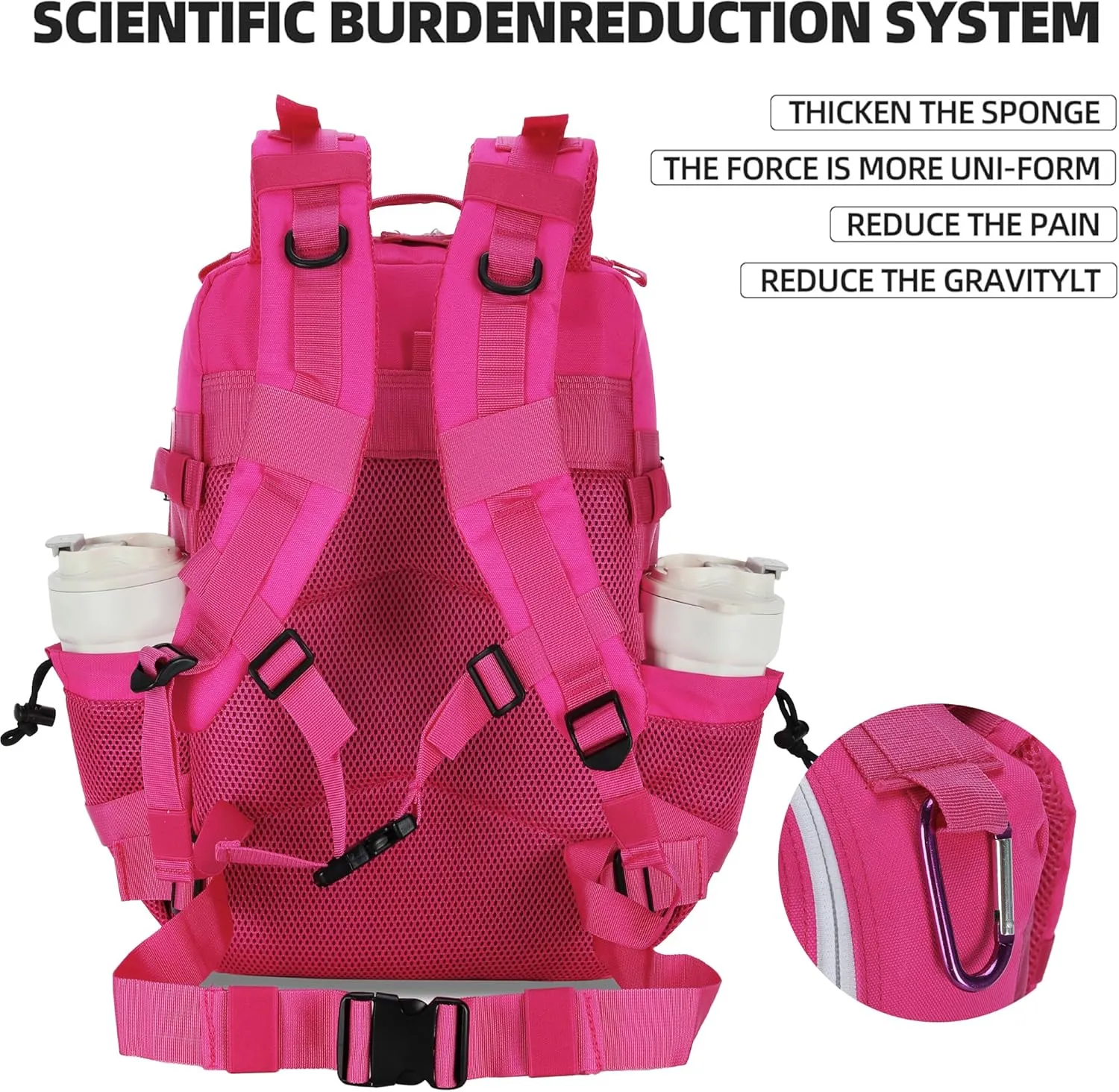 45L Tactical Assault Backpack 3 day assault pack with Molle Waterproof backpack Rucksack for Tactical Backpacks (Rose Red)
