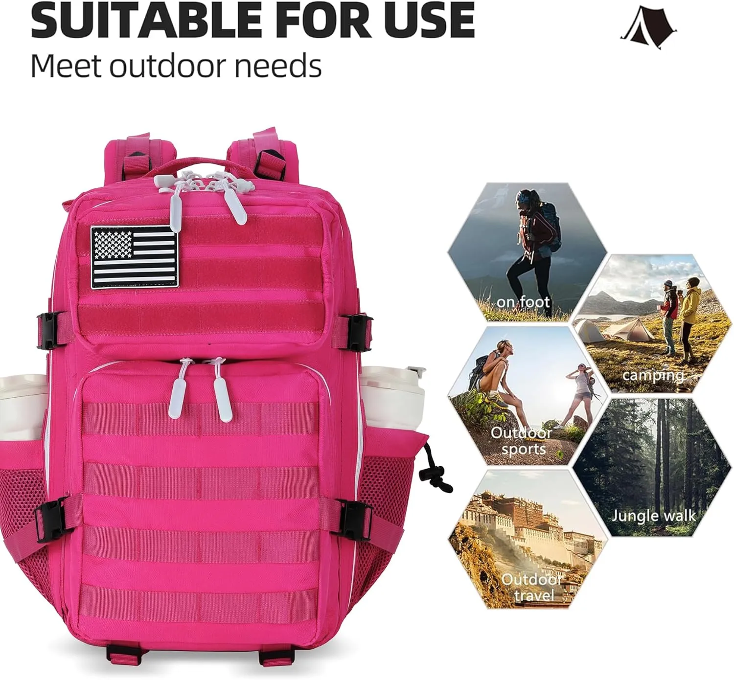45L Tactical Assault Backpack 3 day assault pack with Molle Waterproof backpack Rucksack for Tactical Backpacks (Rose Red)