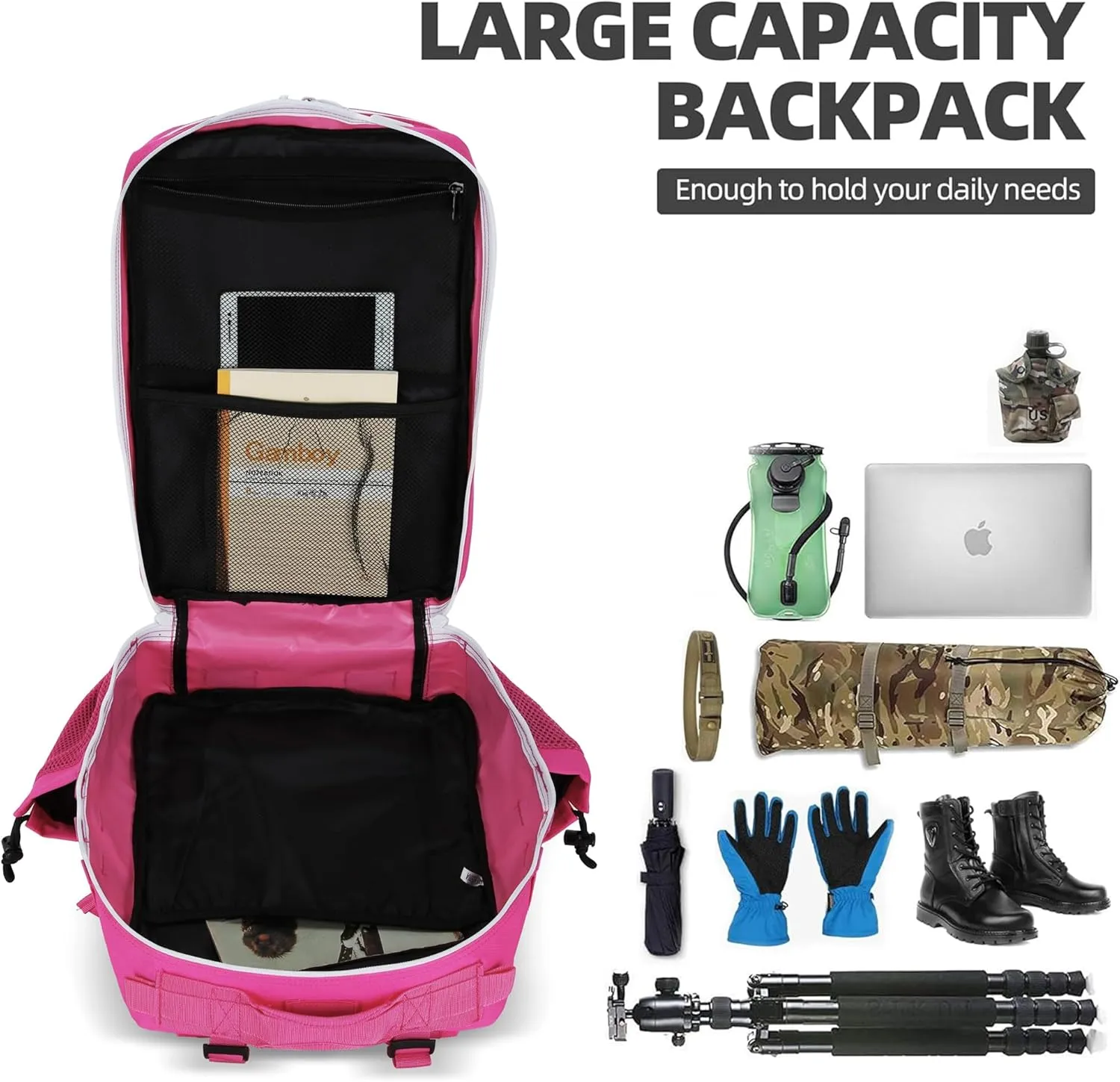 45L Tactical Assault Backpack 3 day assault pack with Molle Waterproof backpack Rucksack for Tactical Backpacks (Rose Red)