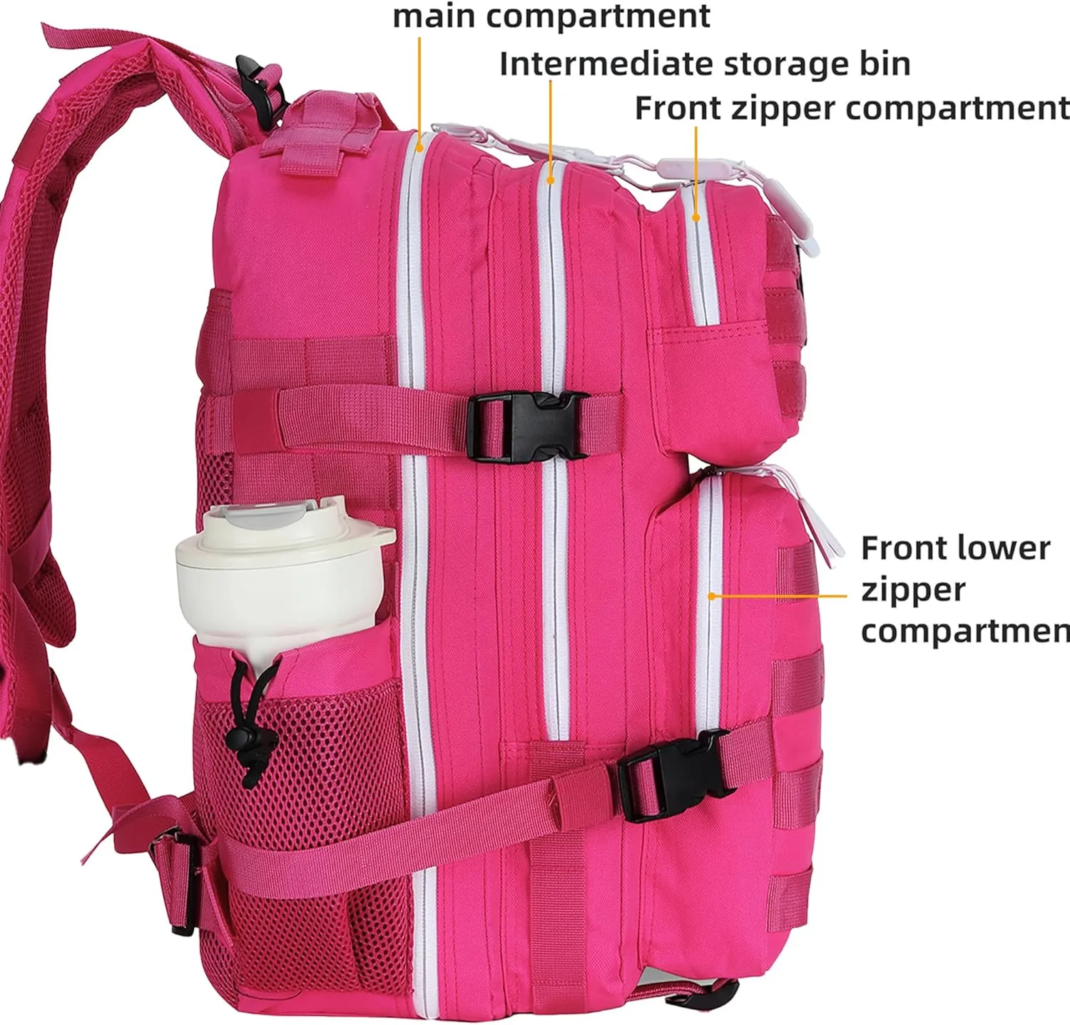 45L Tactical Assault Backpack 3 day assault pack with Molle Waterproof backpack Rucksack for Tactical Backpacks (Rose Red)