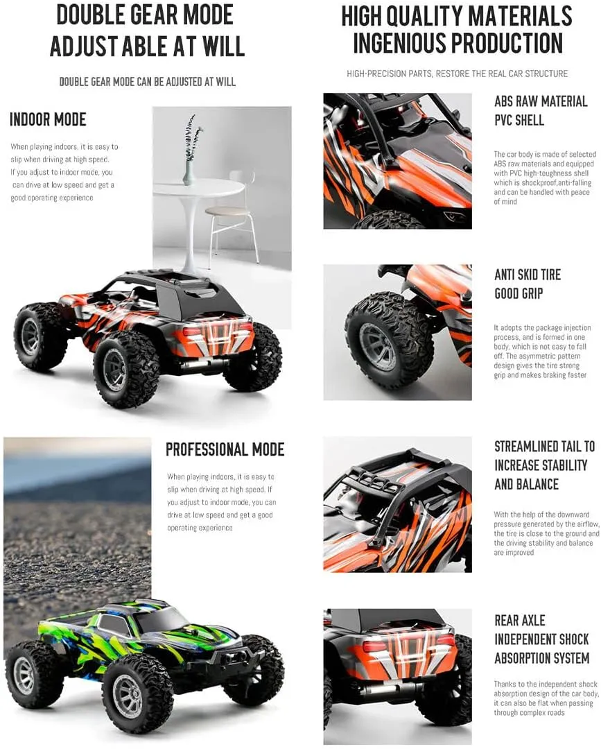 4WD Off-Road Drift Car for Adults, 1/32 Scale 2.4G Proportional Control RC Car with Light Kit, Ideal Off-Road Toy for Hobbyist - RTR