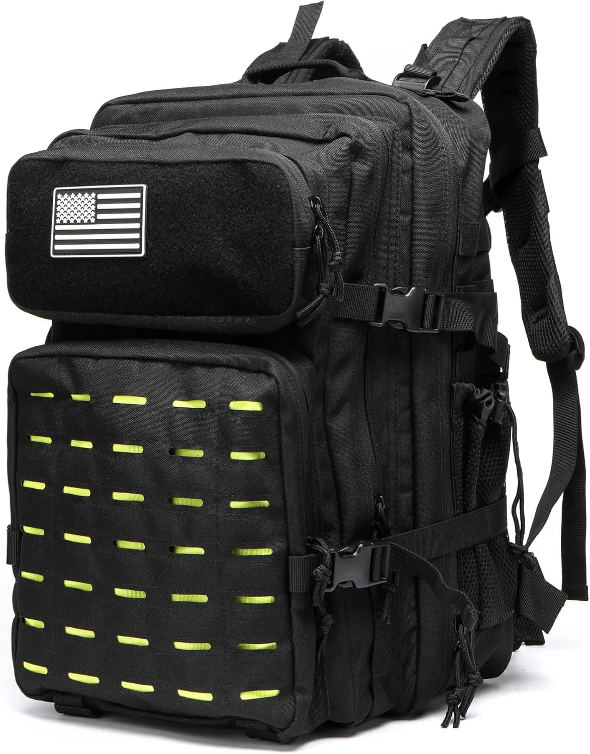 50L Tactical Military Backpack Waterproof Sturdy Bag for Hiking Camping Fishing Gym Backpack with Bottle Holder (Bright yellow Black)