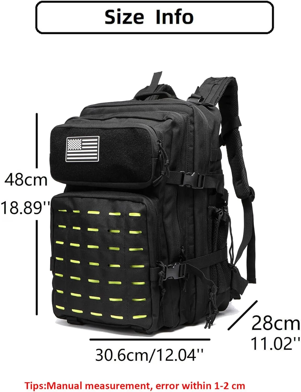 50L Tactical Military Backpack Waterproof Sturdy Bag for Hiking Camping Fishing Gym Backpack with Bottle Holder (Bright yellow Black)
