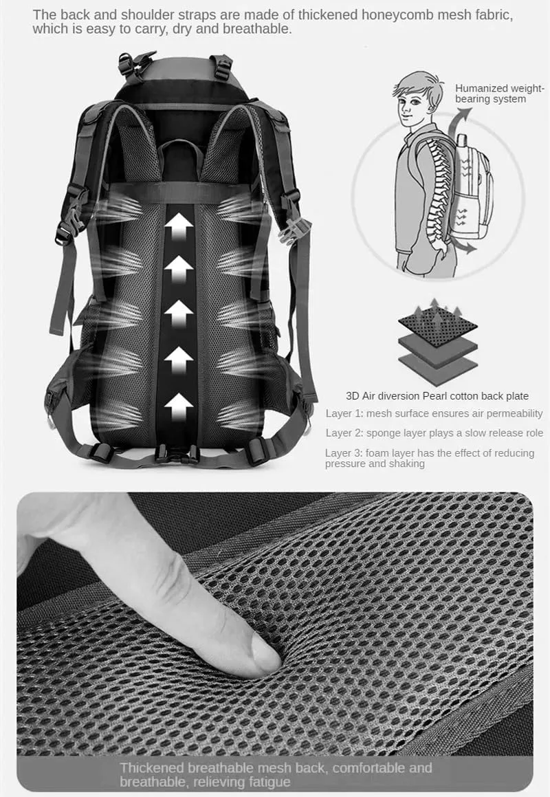 65L Outdoor Waterproof Backpack Travel Camping Climbing Sport Bag Nature Hiking Mountaineering Bag
