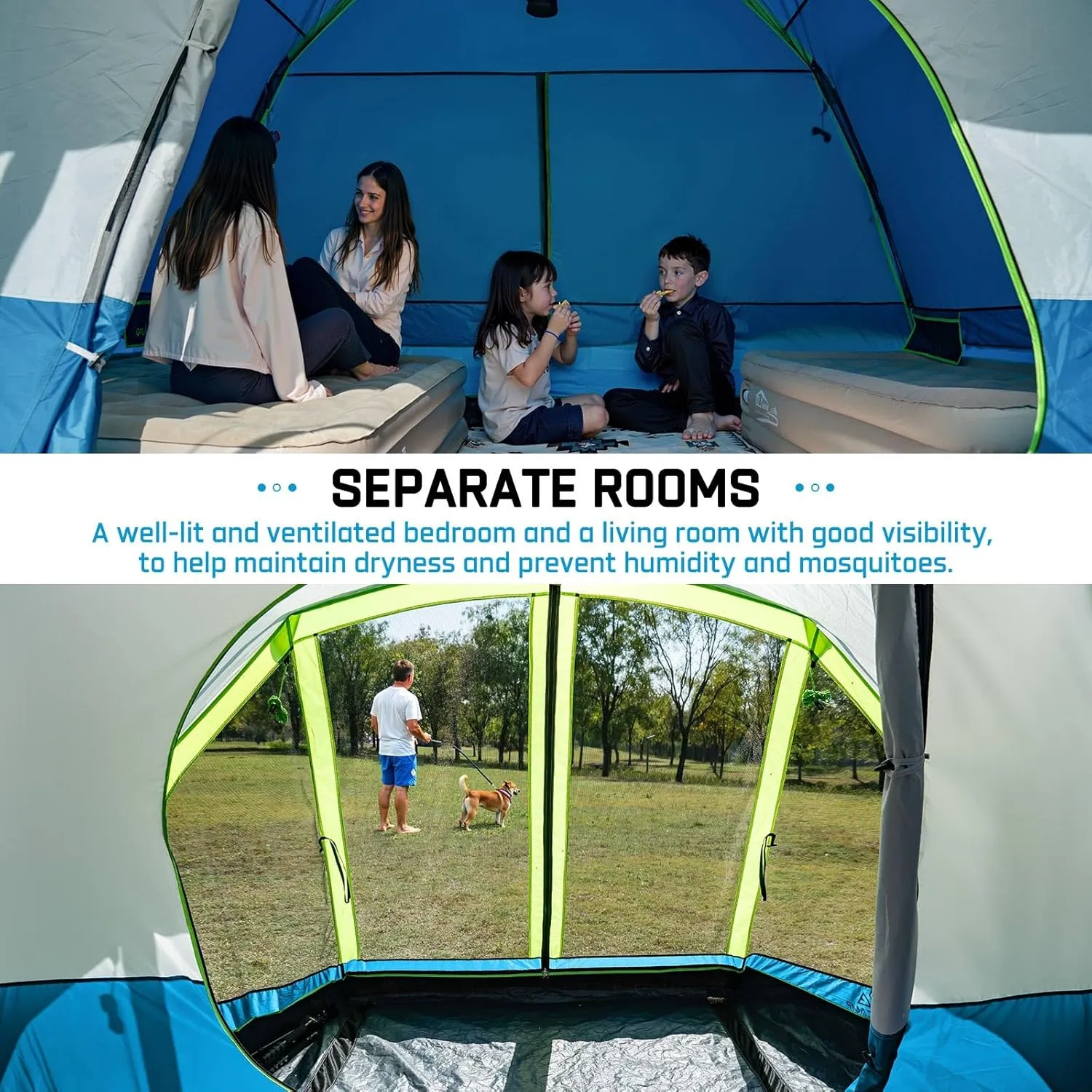 6/8 Person Large Waterproof Family Tents for Camping, Screened Camping Tent with Screen Porch, Bug-Free Relaxation & Easy Setup, Includes Rainfly & Carry Bag