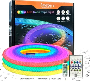 9.84FT Neon LED Rope Lights, 360° Luminous Waterproof Strip with Music Sync, Remote & APP Control, USB-Powered Flexible Lighting for Indoor/Outdoor Gaming Room, Bedroom, and Wall Decor