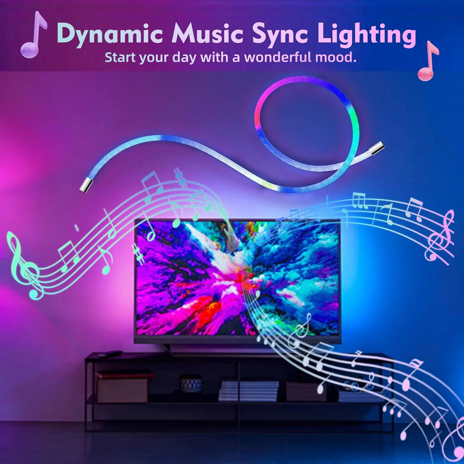 9.84FT Neon LED Rope Lights, 360° Luminous Waterproof Strip with Music Sync, Remote & APP Control, USB-Powered Flexible Lighting for Indoor/Outdoor Gaming Room, Bedroom, and Wall Decor