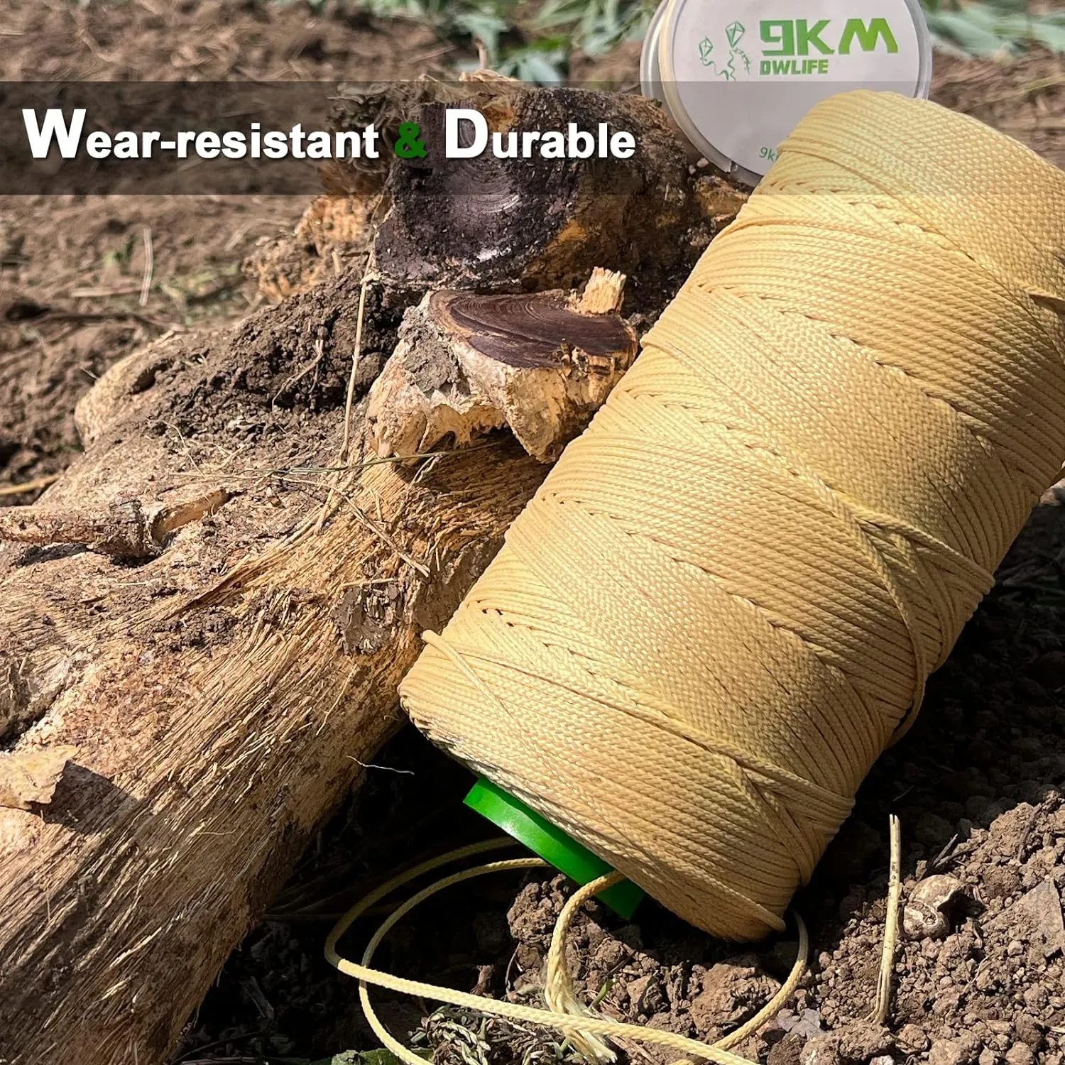 9KM DWLIFE Kevlar Kite String, 400lb 500Ft, Braided Kevlar Line, Low Stretch, High Strength, Heavy Duty, Fishing Assist Cord, Camping, Hiking, Outdoor Survival Rope