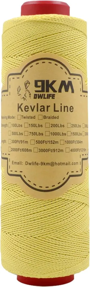 9KM DWLIFE Kevlar Kite String, 400lb 500Ft, Braided Kevlar Line, Low Stretch, High Strength, Heavy Duty, Fishing Assist Cord, Camping, Hiking, Outdoor Survival Rope