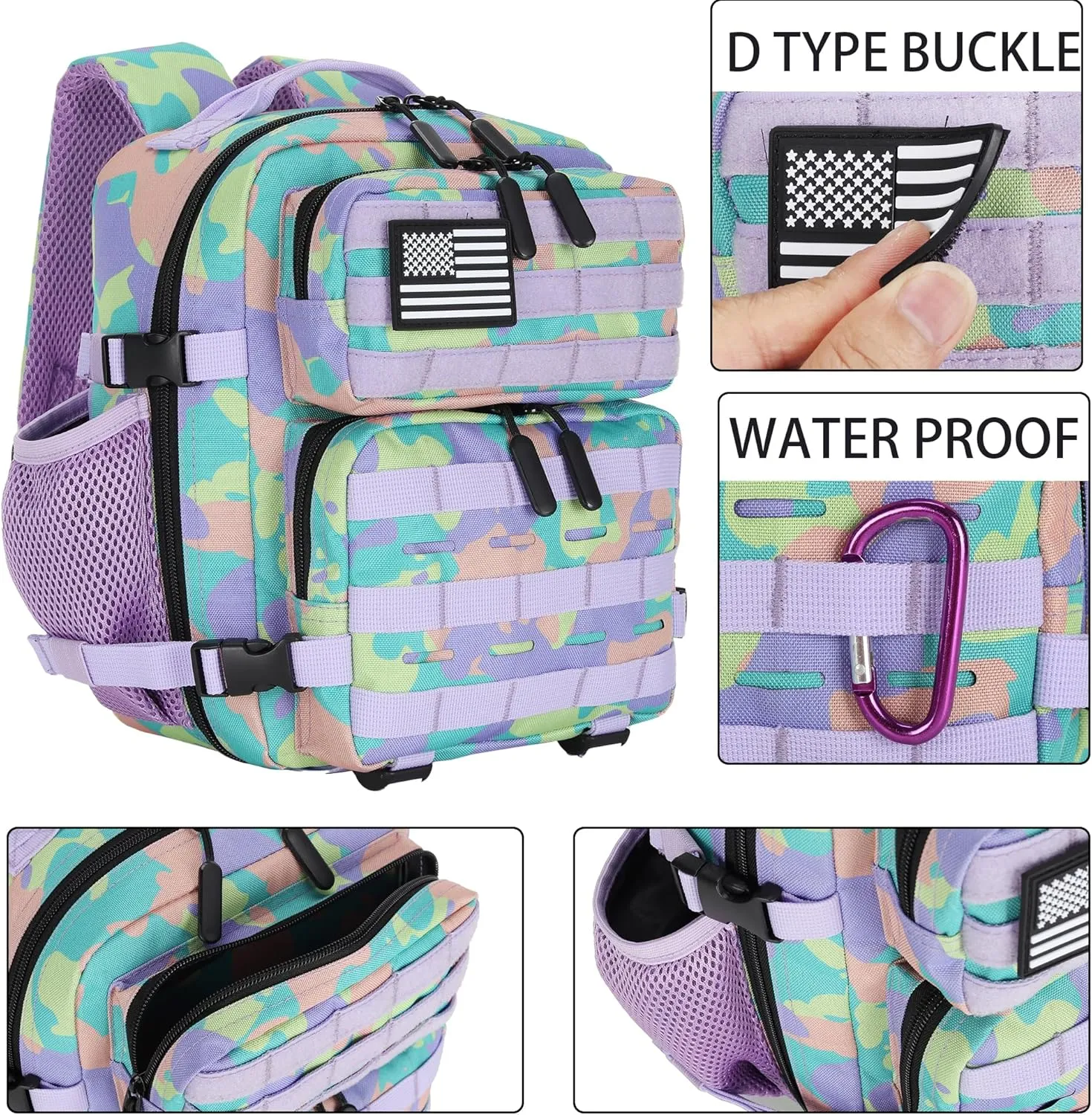 9L Tactical Assault Gym Backpack Hiking Travel Backpack Camping(Purple Green and Yellow)