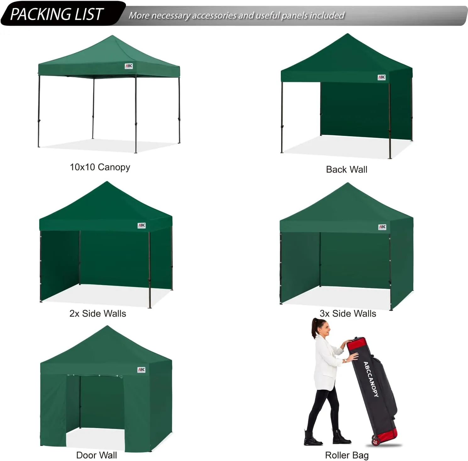 ABCCANOPY Heavy Duty Easy Pop up Canopy Tent with Sidewalls 10x10, Forest Green