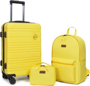 ABS PC Carry on Luggage set with backpack 3 Pcs suitcace with Spinner wheels TSA Lock 20-In hardshell Lightweight Luggage set(Yellow)