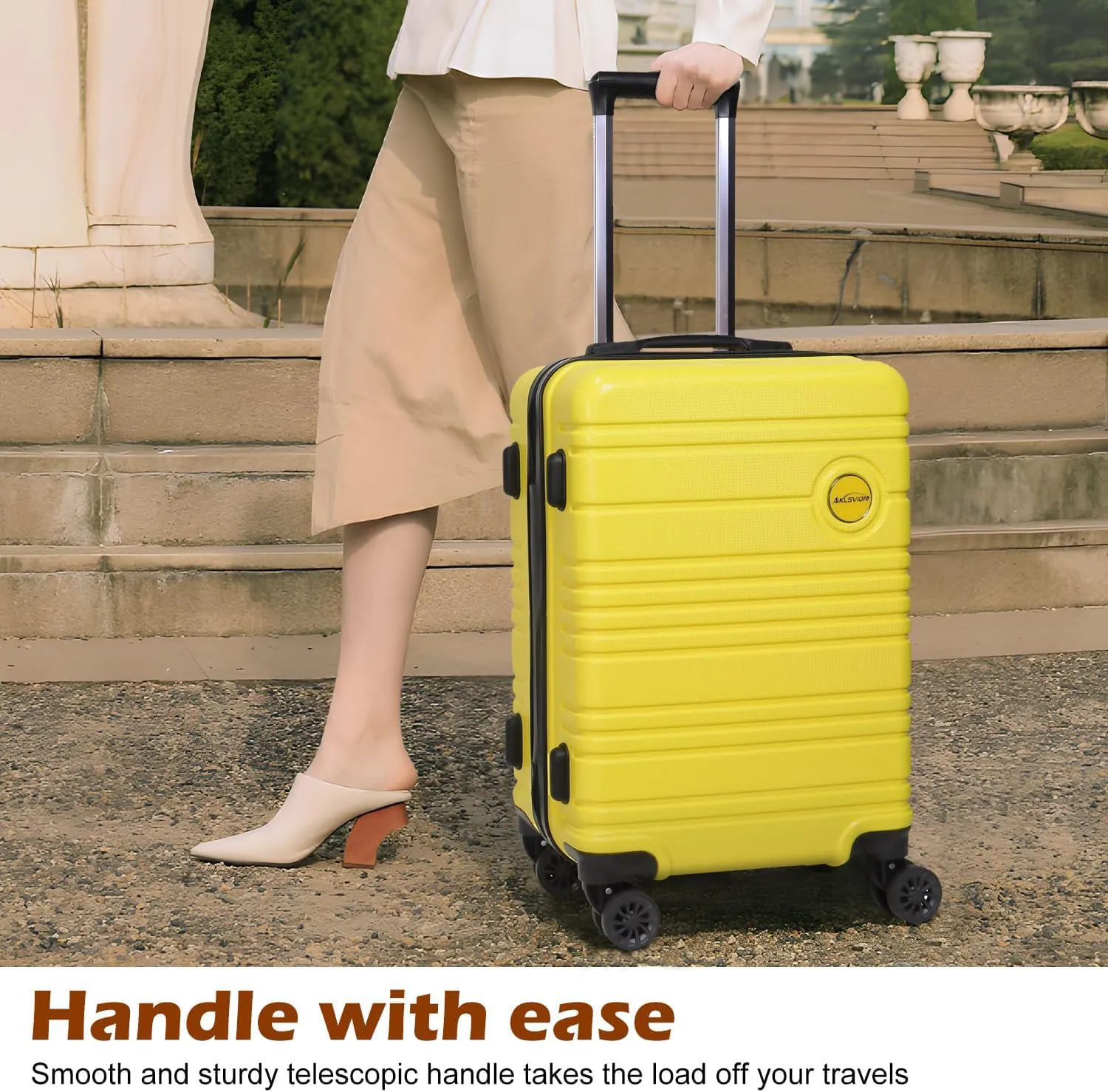 ABS PC Carry on Luggage set with backpack 3 Pcs suitcace with Spinner wheels TSA Lock 20-In hardshell Lightweight Luggage set(Yellow)