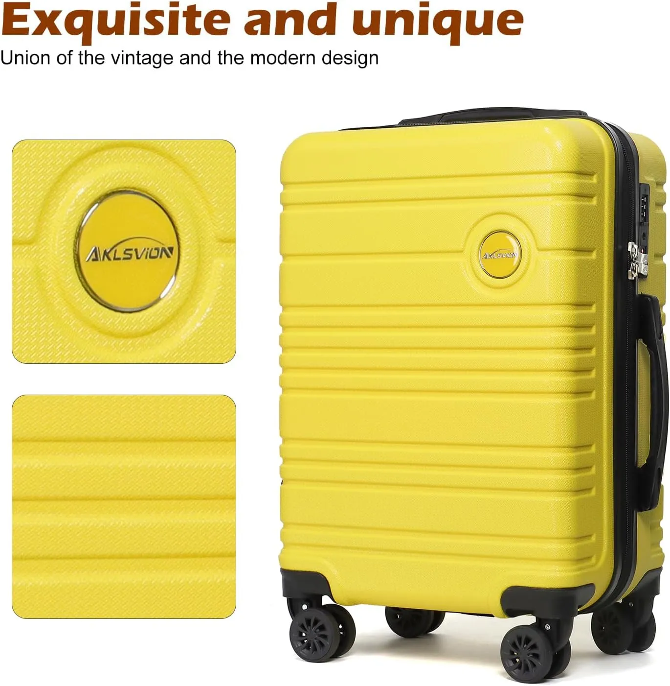 ABS PC Carry on Luggage set with backpack 3 Pcs suitcace with Spinner wheels TSA Lock 20-In hardshell Lightweight Luggage set(Yellow)