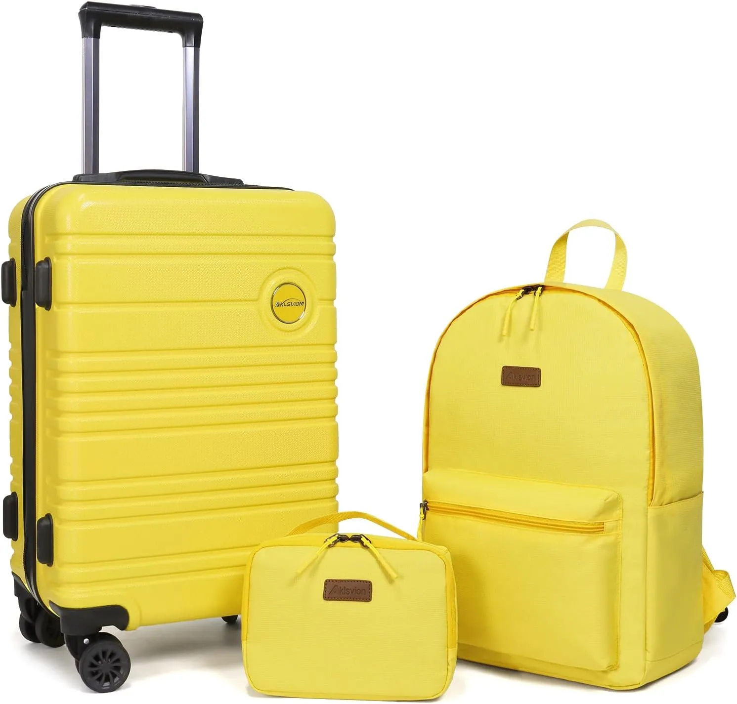 ABS PC Carry on Luggage set with backpack 3 Pcs suitcace with Spinner wheels TSA Lock 20-In hardshell Lightweight Luggage set(Yellow)
