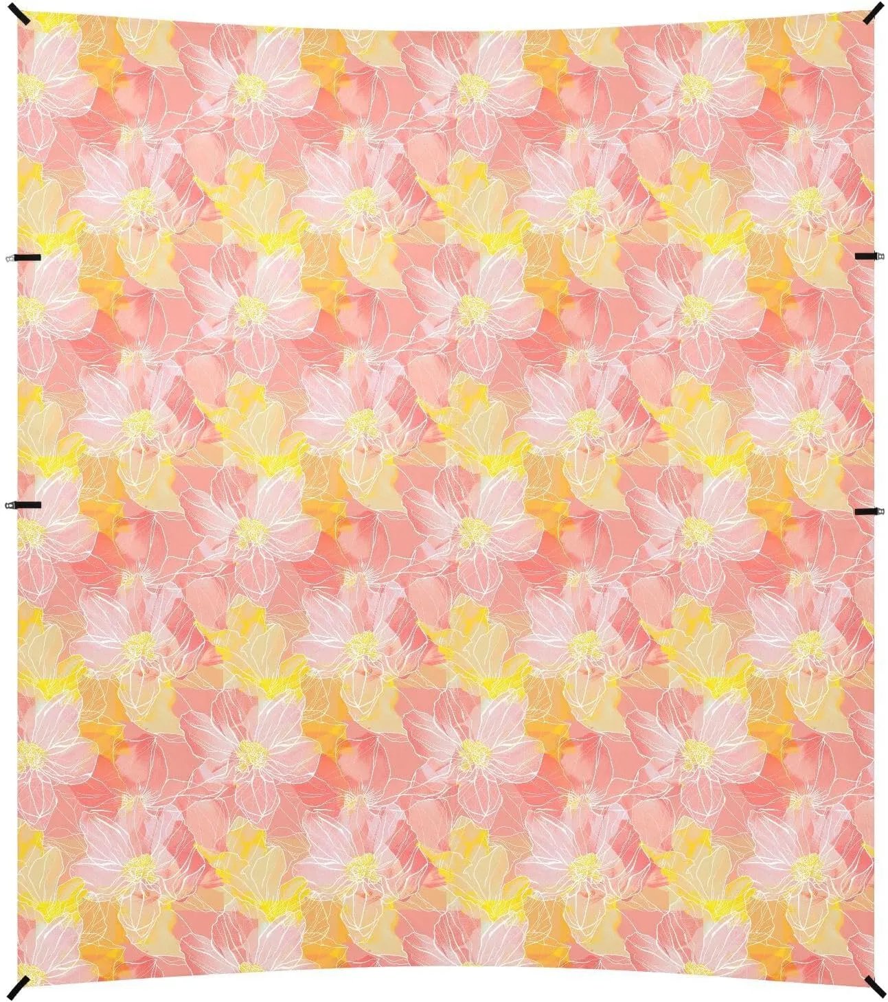 Abstract Bright Flowers Foldable Beach Canopy UPF50 Lightweight Large Sun Shade with Sandbags and Shovel for Camping Trips, Fishing, Backyard Fun or Picnics