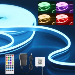 Aclorol 24V RGB LED Neon Rope Light Outdoor Waterproof 60FT Flexible Color Changing Neon LED Strip Light for Bedroom with Romote App Control for Gaming Party Bedroom DIY Decoration (18M/Roll)