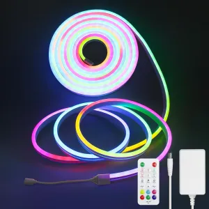 Aclorol RGB IC Neon Rope Lights 32.8FT Waterproof Outdoor LED Neon Lights with Music Sync,Flexible DIY Design Works with Bluetooth APP,Dreamcolor Led Strip Lights 10M for Bedroom Wall Decor 24V