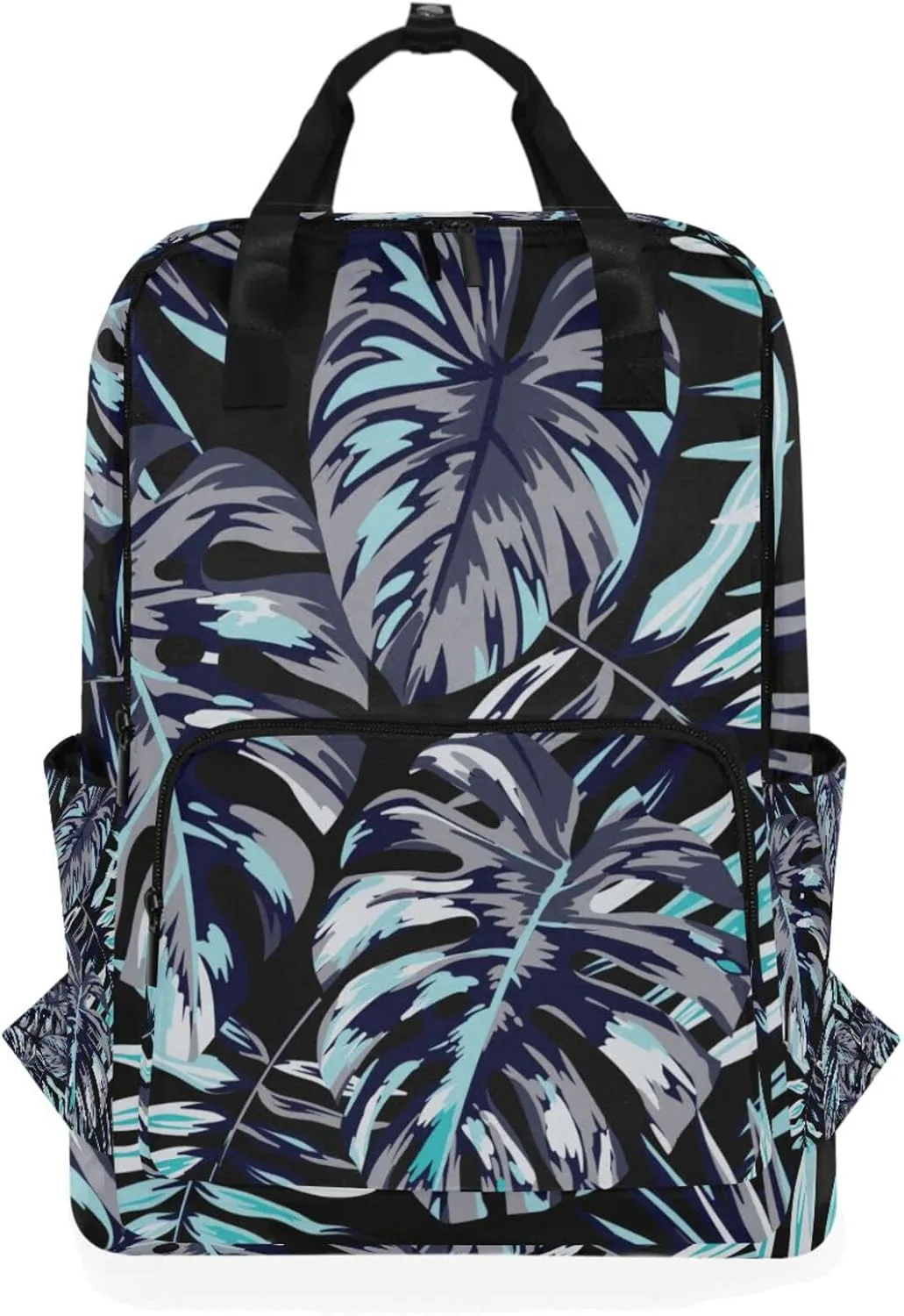 Acpiggto Laptop Backpack Tote Daypack Blue Navy Tropical Palm Leaves Exotic Shoulder Bag With Padded Shoulder Strap Large Medium Size