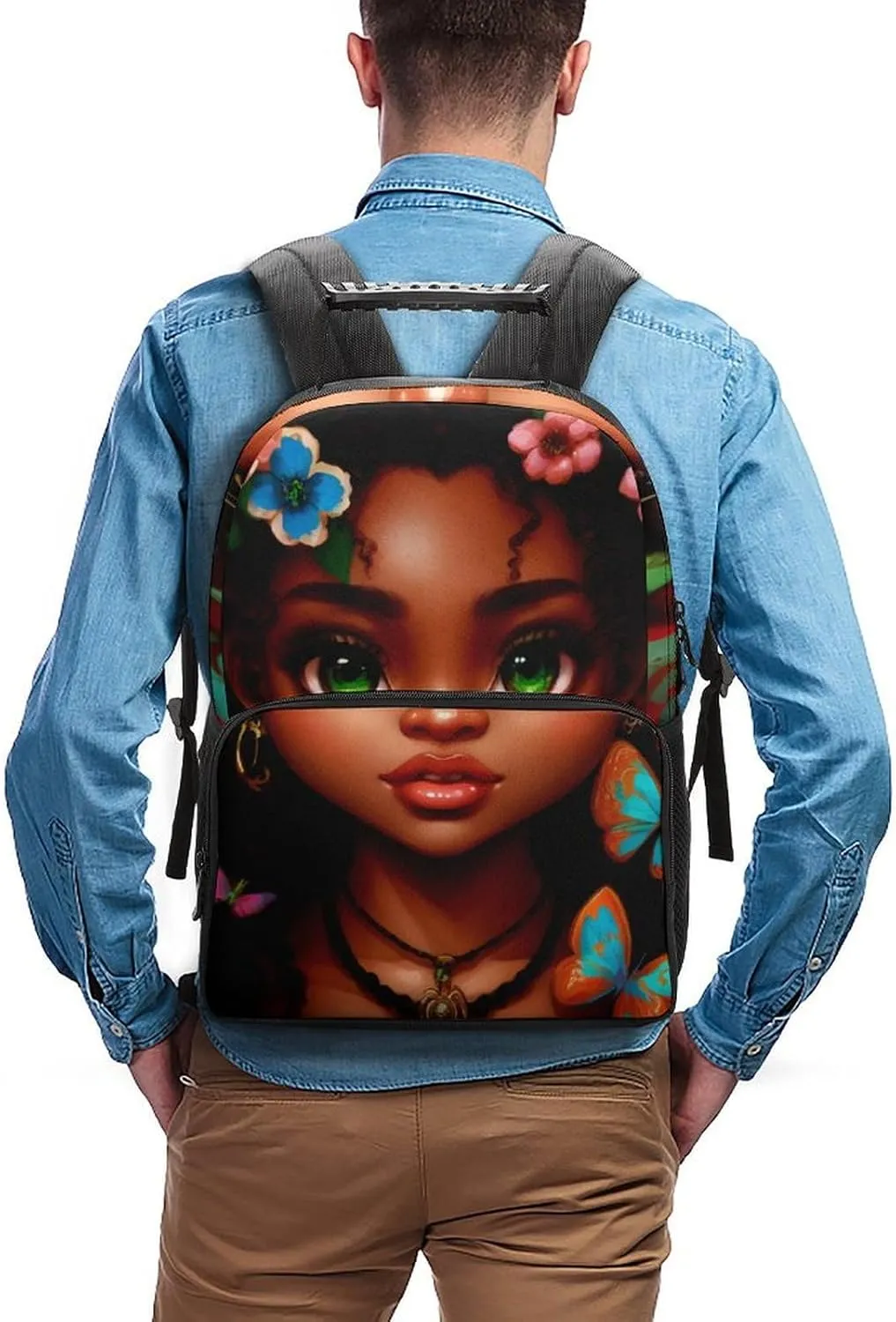 Adults Lightweight African American Women Black Woman Butterfly Flower Art Rucksacks Large Capacity Bookbag With Adjustable Shoulder Straps for Trekking Outdoors Bicycle