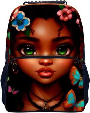 Adults Lightweight African American Women Black Woman Butterfly Flower Art Rucksacks Large Capacity Bookbag With Adjustable Shoulder Straps for Trekking Outdoors Bicycle
