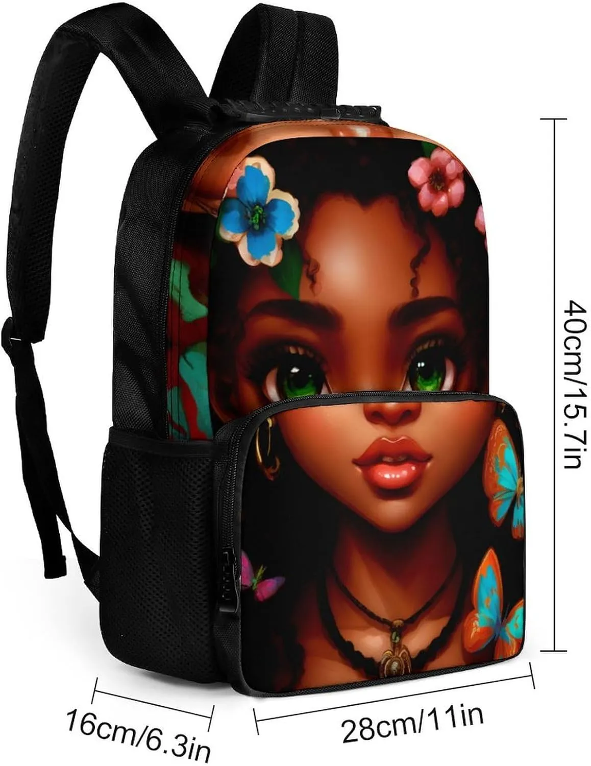 Adults Lightweight African American Women Black Woman Butterfly Flower Art Rucksacks Large Capacity Bookbag With Adjustable Shoulder Straps for Trekking Outdoors Bicycle